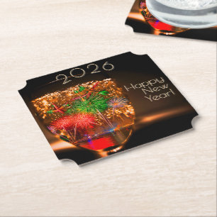 20xx wensen met vuurwerk en bubbels kartonnen onderzetters