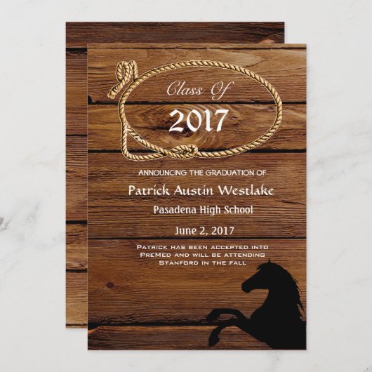 20XX Wood, Rodeo Style Afstuderen Aankondiging (Voorkant / Achterkant)