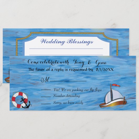 20XX Zeilboot Aquarel Huwelijks RSVP Kaarten (Voorkant / Achterkant)