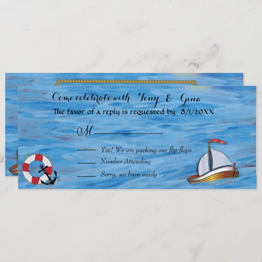 20XX Zeilboot Watercolor Trouw RSVP Kaarten (Voorkant / Achterkant)