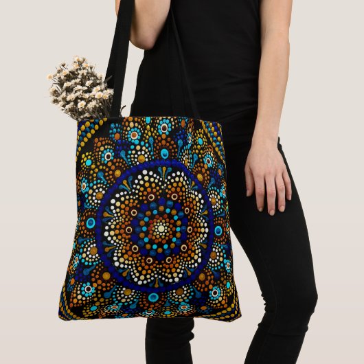 210 - Blue and Gold Mandala - Canvas tas (Dichtbij)