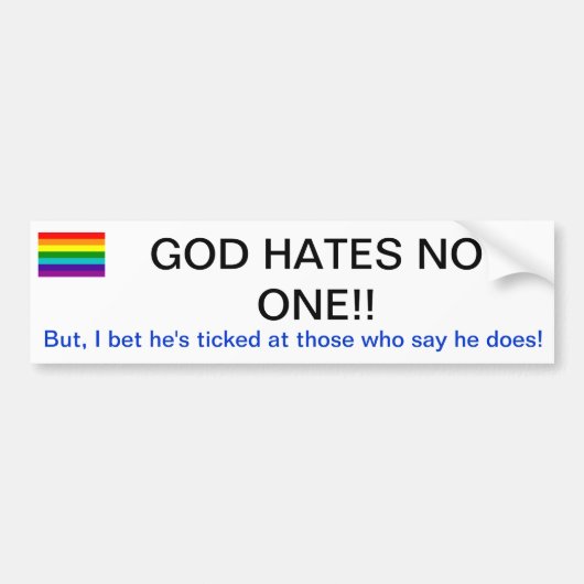 210px-Gay_flag_7_svg, GOD HATES NO ONE!!, Maar, .. Bumpersticker (Voorkant)