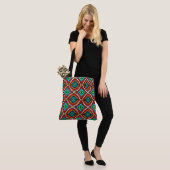 212 - Blauwe en rode stipjes - Canvas tas (Op model)