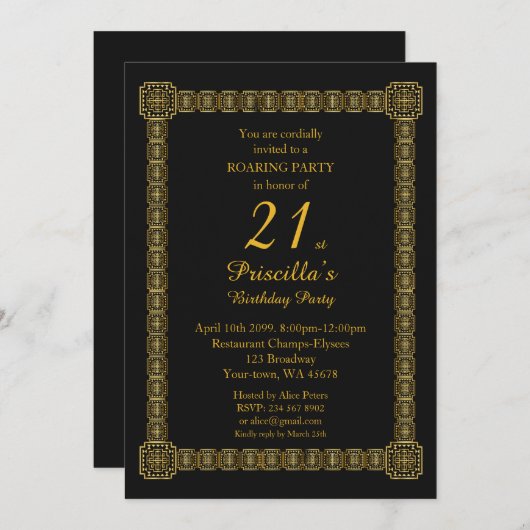 21.000, Birthday Party, Gastby Style, Black Gold v Kaart (Voorkant / Achterkant)
