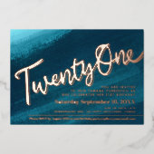 21-21-jarig feest blauwgroen gouden foto folie uitnodiging (Voorkant)