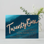 21-21-jarig feest blauwgroen gouden foto folie uitnodiging (Staand Voorkant)