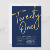 21 | 21ste verjaardag Blauw- en Gold-logo Kaart (Voorkant)