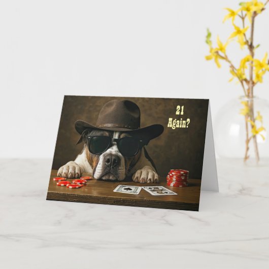 21 Again Happy Birthday Humorous Blackjack Hand  Kaart (Gele Bloem)