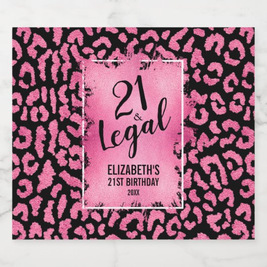 21 and Legal Pink Black Leopard gepersonaliseerd Likeurfles Etiket (Enkel label)