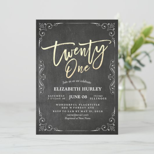 21 Birthday Party Modern Black White Floral Lijst Kaart (Staand voorkant)