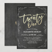 21 Birthday Party Modern Black White Floral Lijst Kaart (Voorkant / Achterkant)