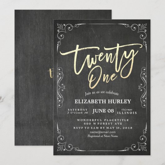 21 Birthday Party Modern Black White Floral Lijst Kaart (Voorkant / Achterkant)