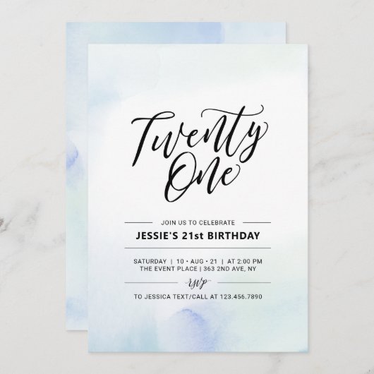 21 blauwe Waterverf 21 ste verjaardag Kaart (Voorkant / Achterkant)
