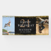 21 e verjaardag zwarte & gouden feestbanner spandoek (Horizontaal)