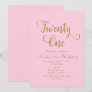 21 Eenentwintig Roze Gouden Verjaardagsfeest Uitno Kaart