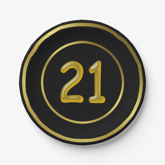 21 Eenentwintig verjaardag, zwart en goud Papieren Bordje (Voorkant)