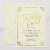 21 Elegant Manuscript Gold Floral Lijst op feestda Kaart (Voorkant / Achterkant)