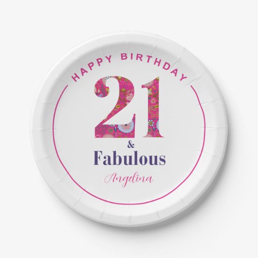 21 en Fabulous 21st Verjaardag Papieren Bordje (Voorkant)