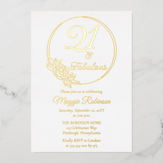 21 en Fabulous 21ste verjaardagsfeest gestempeld Folie Uitnodiging (Voorkant)