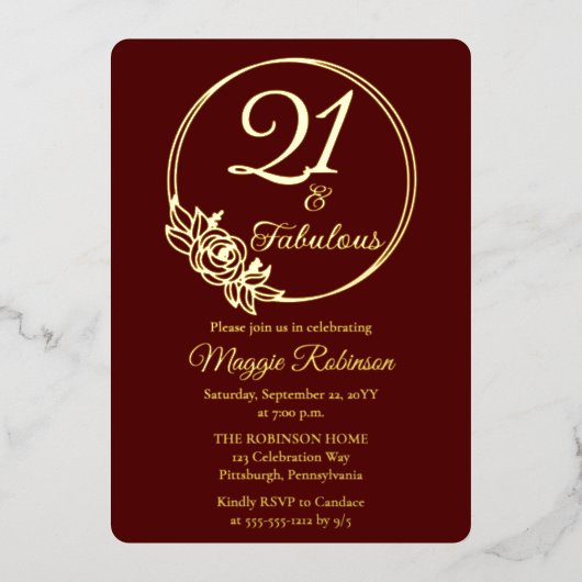 21 en Fabulous 21ste verjaardagsfeest gestempeld Folie Uitnodiging (Voorkant)