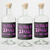 21 en 'Hot' Neon Birthday Likeurfles Etiket (Flessen)