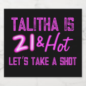 21 en 'Hot' Neon Birthday Likeurfles Etiket (Enkel label)