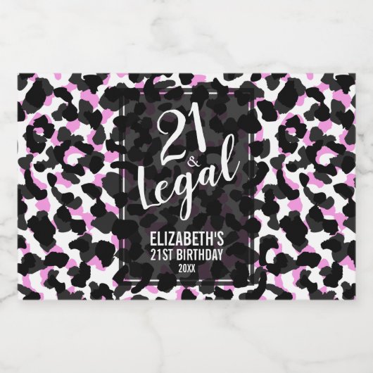 21 en Juridisch Roze Zwart Leopard Custom Mini Likeurfles Etiket (Enkel label)