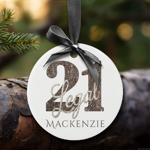 21 en juridische  21ste verjaardag van Taupe Brown Keramisch Ornament