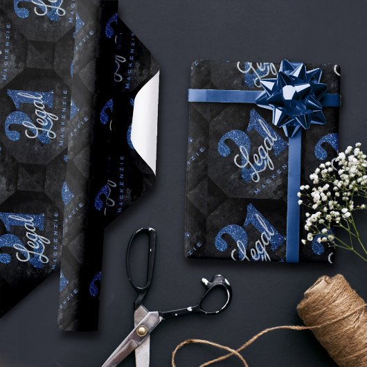 21 en juridische | Blauw 21e verjaardag chique gli Cadeaupapier