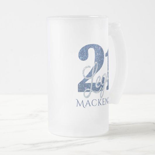 21 en juridische | Blauw 21e verjaardag chique gli Matglas Bierpul (Voorkant rechts)