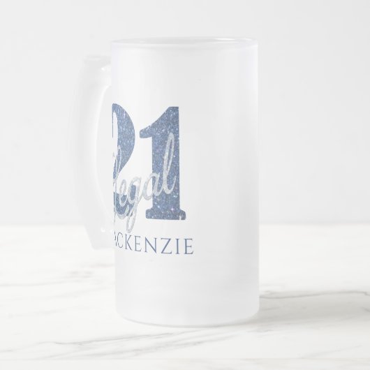 21 en juridische | Blauw 21e verjaardag chique gli Matglas Bierpul (Voorkant links)