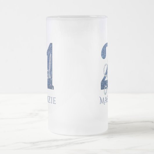 21 en juridische | Blauw 21e verjaardag chique gli Matglas Bierpul (Center)