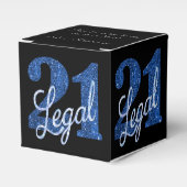 21 en juridische | Blauwe faux glitter 21e verjaar Bedankdoosjes (Voorkant Zijde)