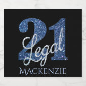 21 en juridische | Blauwe faux glitter 21e verjaar Bier Etiket (Enkel label)
