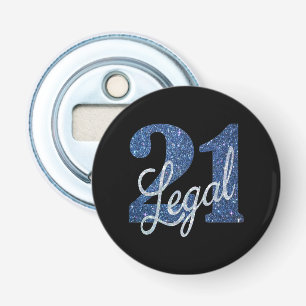 21 en juridische Blauwe faux glitter 21e verjaar Button Flesopener