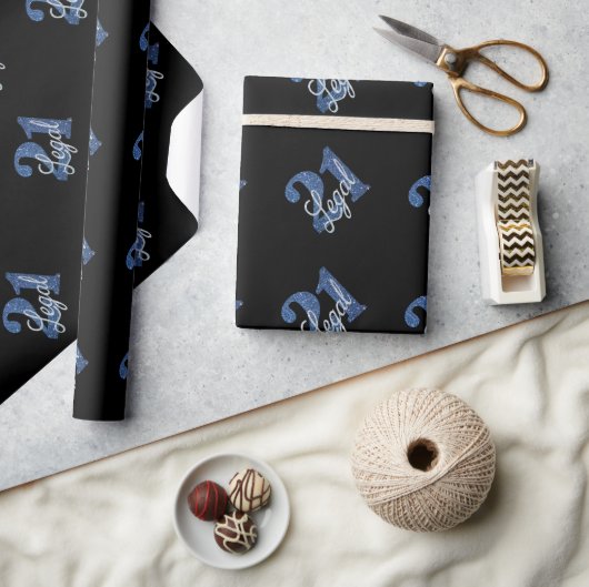 21 en juridische | Blauwe faux glitter 21e verjaar Cadeaupapier (Crafts)