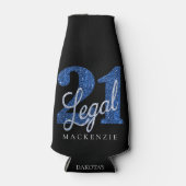 21 en juridische | Blauwe faux glitter 21e verjaar Flesjeskoeler (Voorkant)