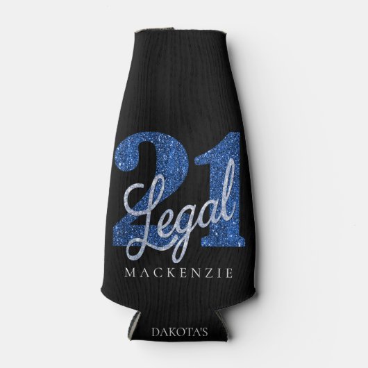 21 en juridische | Blauwe faux glitter 21e verjaar Flesjeskoeler (Voorkant)