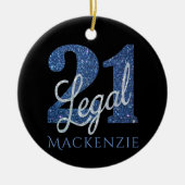 21 en juridische | Blauwe faux glitter 21e verjaar Keramisch Ornament (Voorkant)