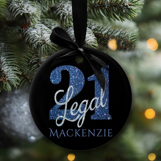 21 en juridische | Blauwe faux glitter 21e verjaar Keramisch Ornament