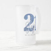 21 en juridische | Blauwe faux glitter 21e verjaar Matglas Bierpul (Voorkant rechts)