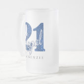 21 en juridische | Blauwe faux glitter 21e verjaar Matglas Bierpul (Voorkant links)