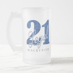 21 en juridische   Blauwe faux glitter 21e verjaar Matglas Bierpul