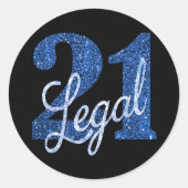 21 en juridische | Blauwe faux glitter 21e verjaar Ronde Sticker (Voorkant)