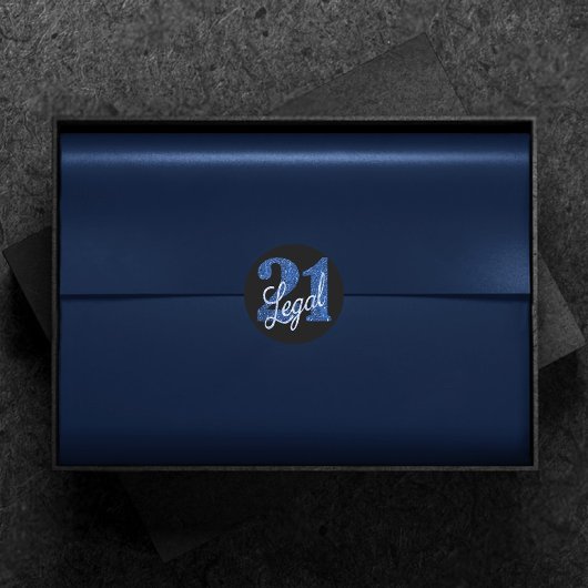 21 en juridische | Blauwe faux glitter 21e verjaar Ronde Sticker