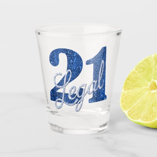 21 en juridische | Blauwe faux glitter 21e verjaar Shot Glas (Voorkant)