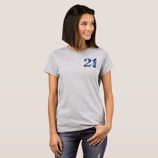 21 en juridische | Blauwe faux glitter 21e verjaar T-shirt (Voorkant volledig)