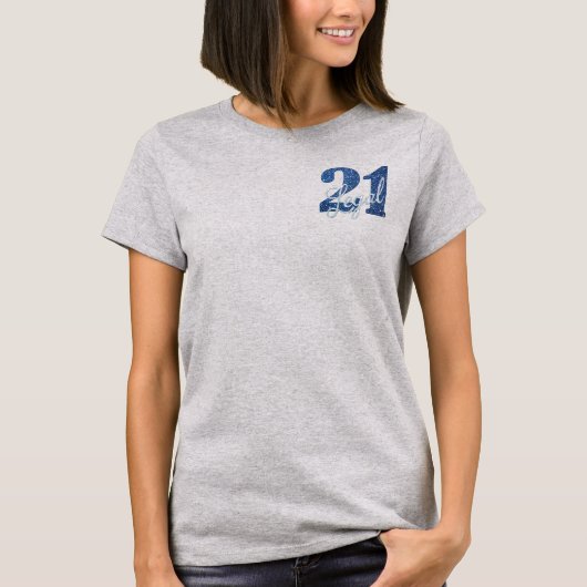 21 en juridische | Blauwe faux glitter 21e verjaar T-shirt (Voorkant)