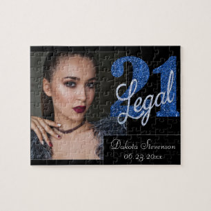 21 en juridische Blauwe faux glitter foto aanden Legpuzzel