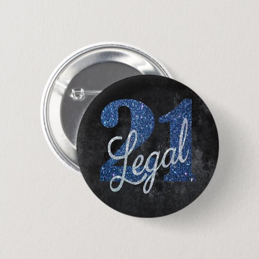 21 en juridische | Blue 21st Birthday Chic Glitter Ronde Button 5,7 Cm (Voorkant /achterkant)